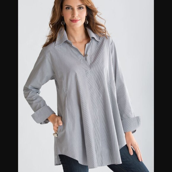 Planet by Lauren G Artist's Smock Shirt in Pinstripe - Picture 1 of 4